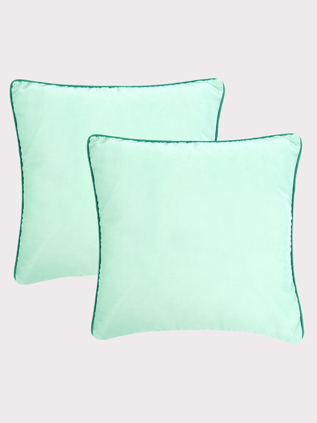 

OUSSUM Green 2 Pieces Piping Edge Velvet Square Cushion Covers