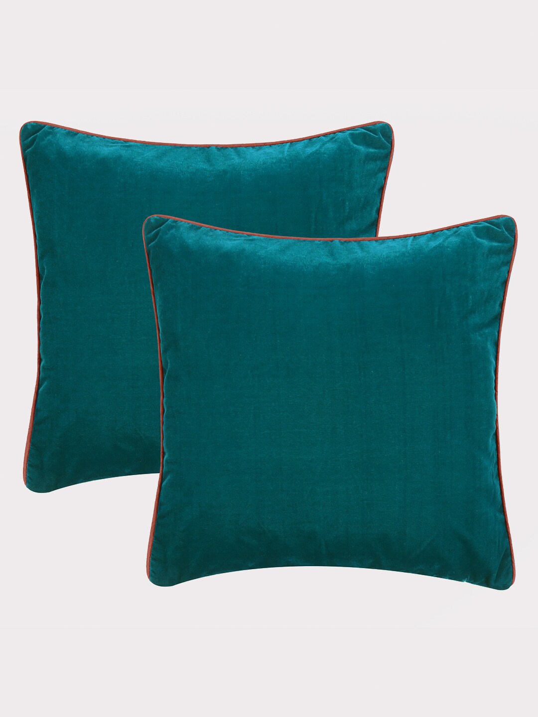 

OUSSUM Green & Pink 2 Pcs Velvet Square Cushion Covers with Piping Edge