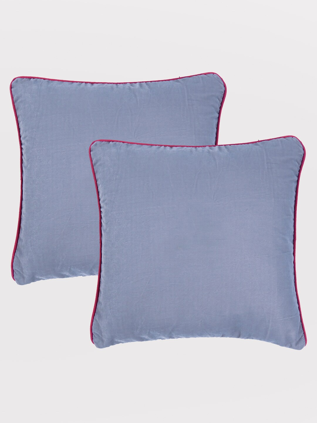 

OUSSUM Grey & Red 2 Pcs Velvet Square Cushion Covers with Piping Edge