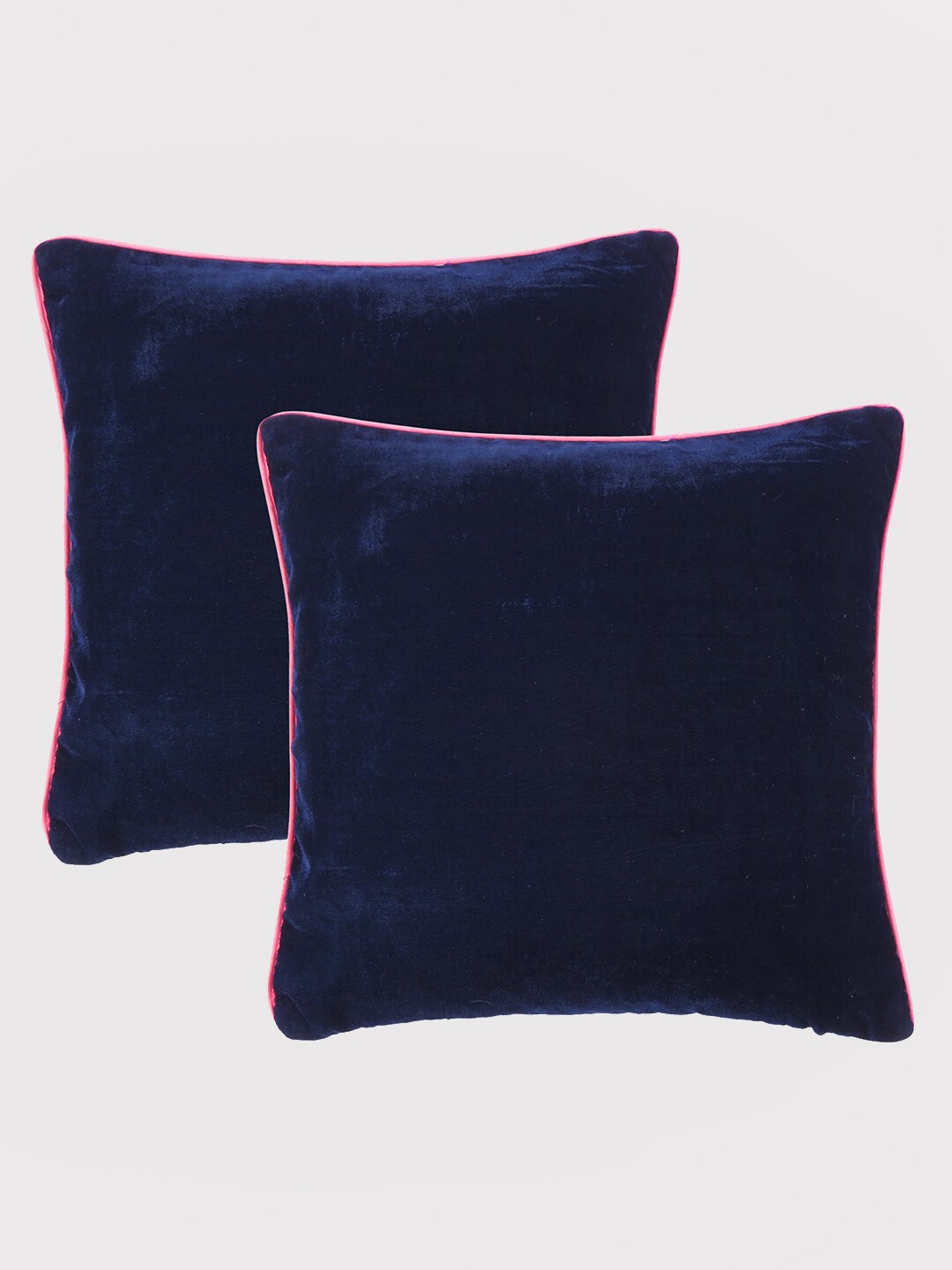

OUSSUM Navy Blue & Pink 2 Pcs Velvet Square Cushion Covers with Piping Edge