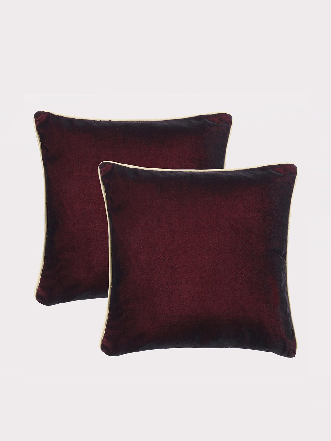 

OUSSUM Maroon & Cream 2 Pieces Piping Edge Velvet Square Cushion Covers