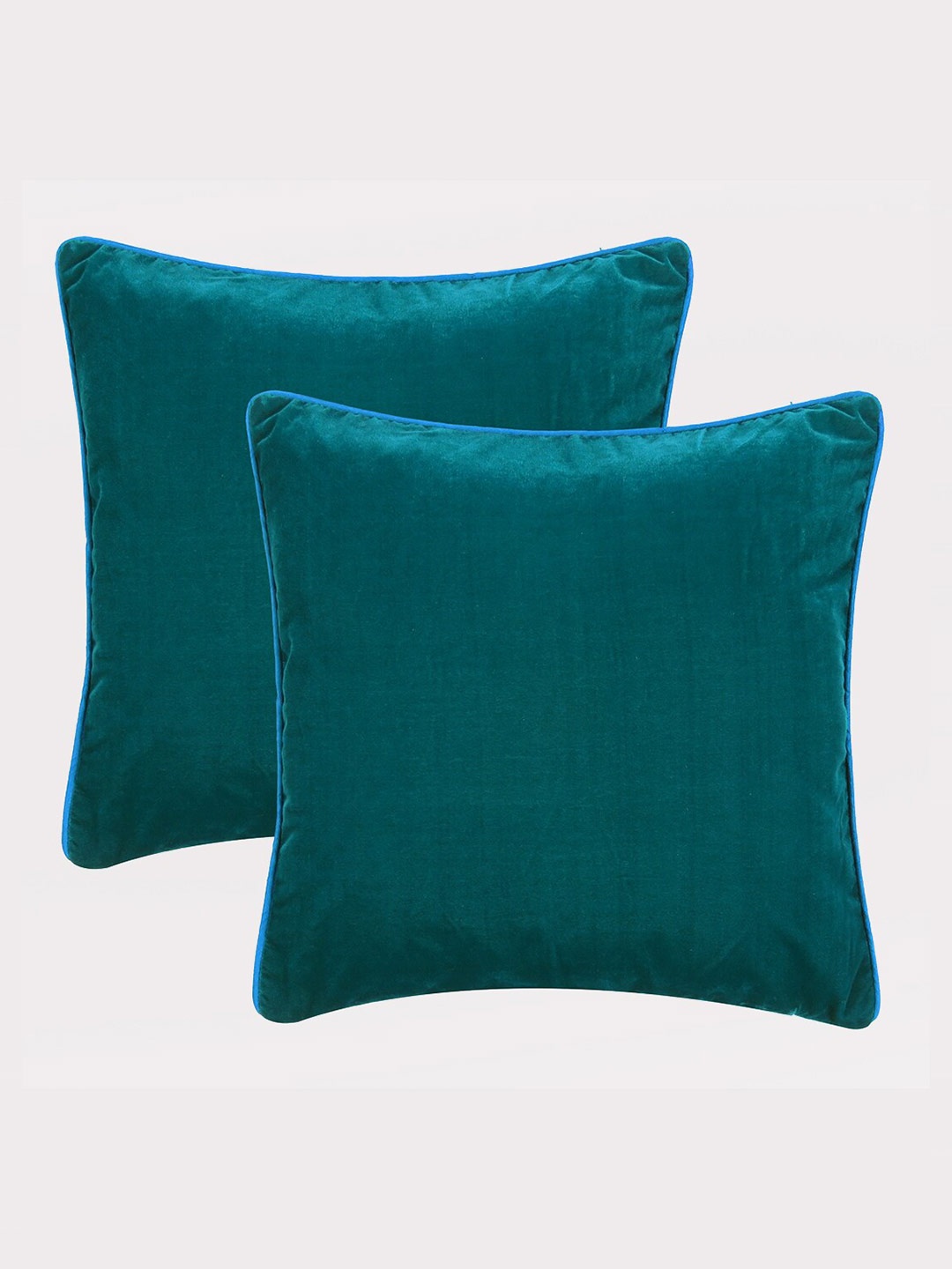 

OUSSUM Teal & Blue 2 Pieces Piping Edge Velvet Square Cushion Covers