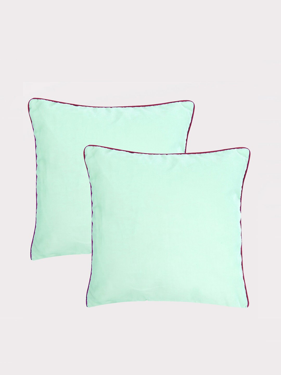 

OUSSUM Green & Purple 2 Pieces Piping Edge Velvet Square Cushion Covers