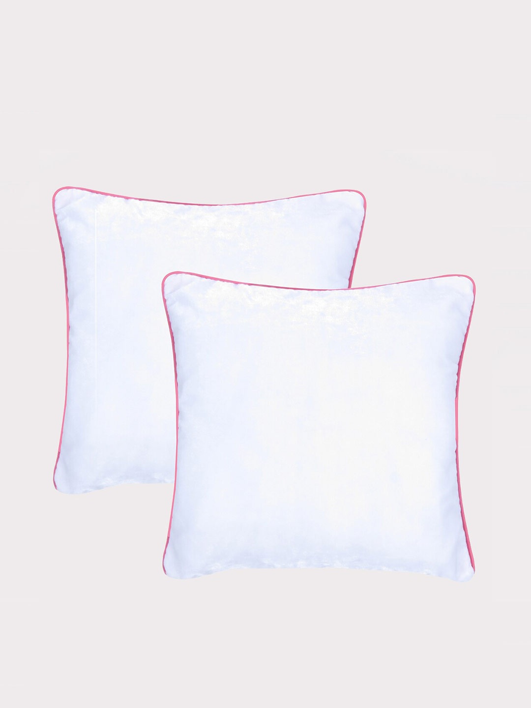 

OUSSUM White & Pink 2 Pieces Piping Edge Velvet Square Cushion Covers