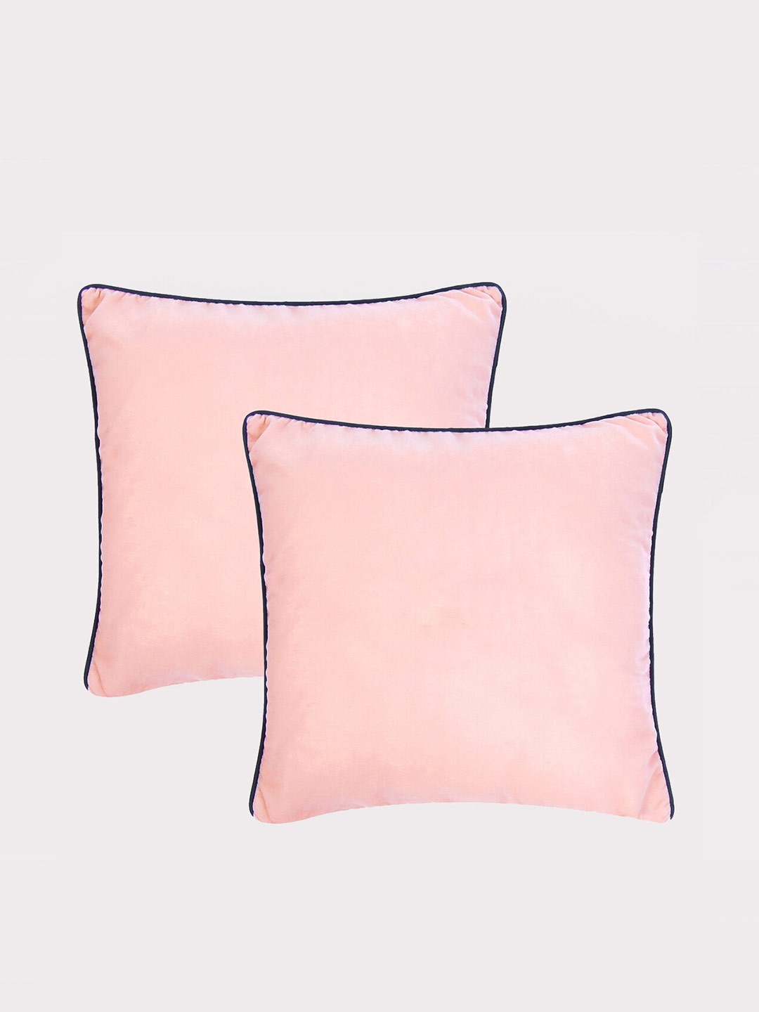 

OUSSUM Peach & Blue 2 Pieces Piping Edge Velvet Square Cushion Covers