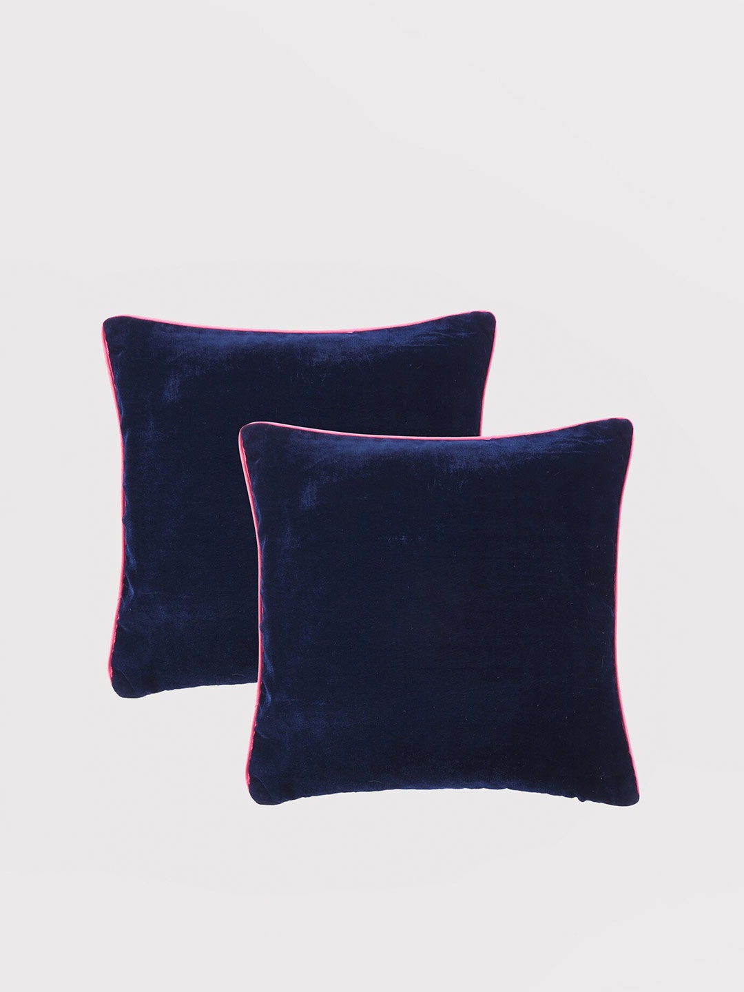 

OUSSUM Navy Blue & Pink 2 Pieces Piping Edge Velvet Square Cushion Covers