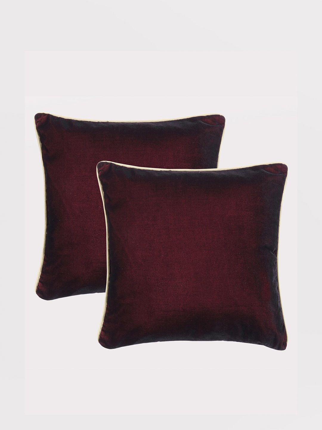 

OUSSUM Maroon & White 2 Pieces Piping Edge Velvet Square Cushion Covers