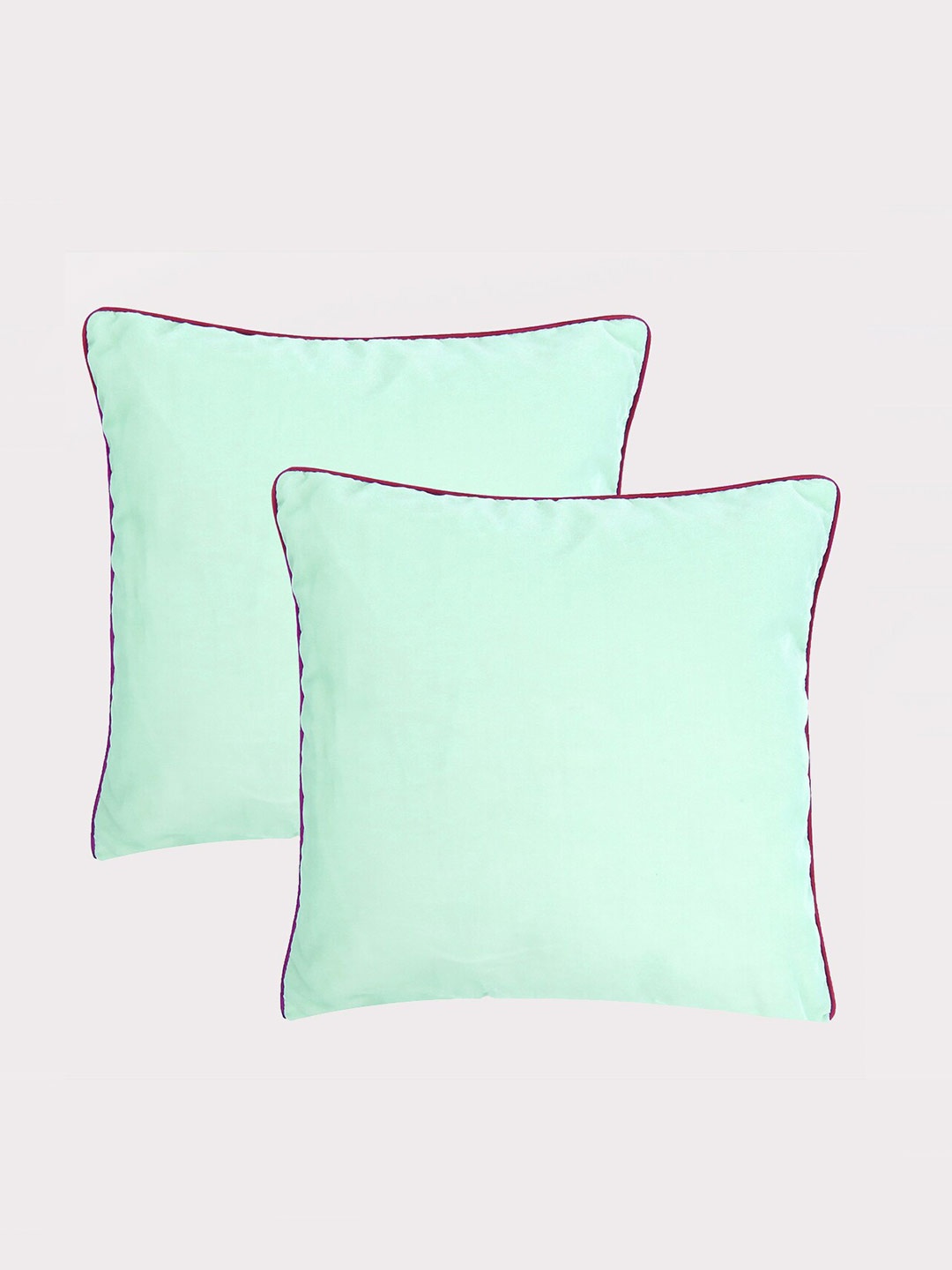

OUSSUM Green & Red 2 Pieces Piping Edge Velvet Square Cushion Covers