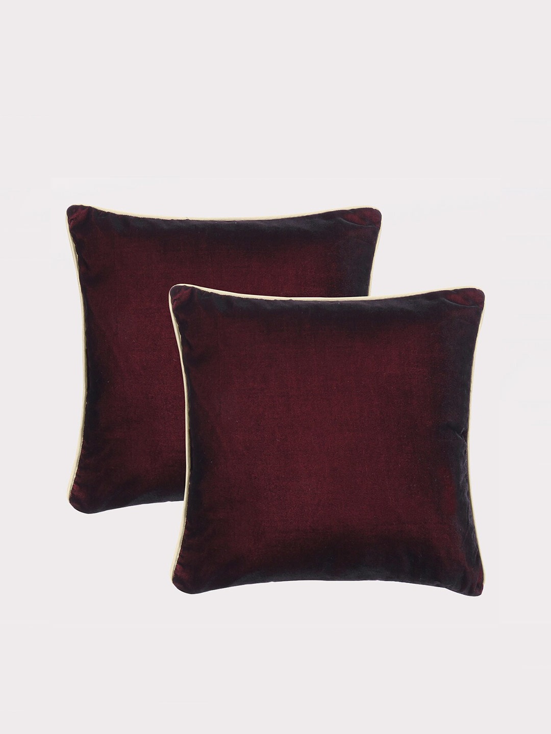 

OUSSUM Maroon & White 2 Pieces Piping Edge Velvet Square Cushion Covers