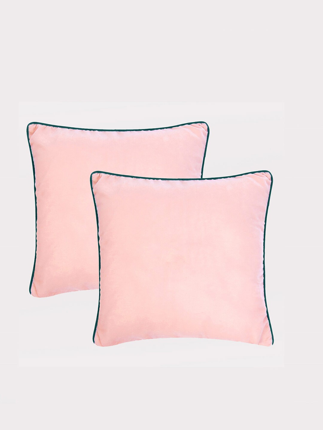 

OUSSUM Peach & Green 2 Pieces Piping Edge Velvet Square Cushion Covers
