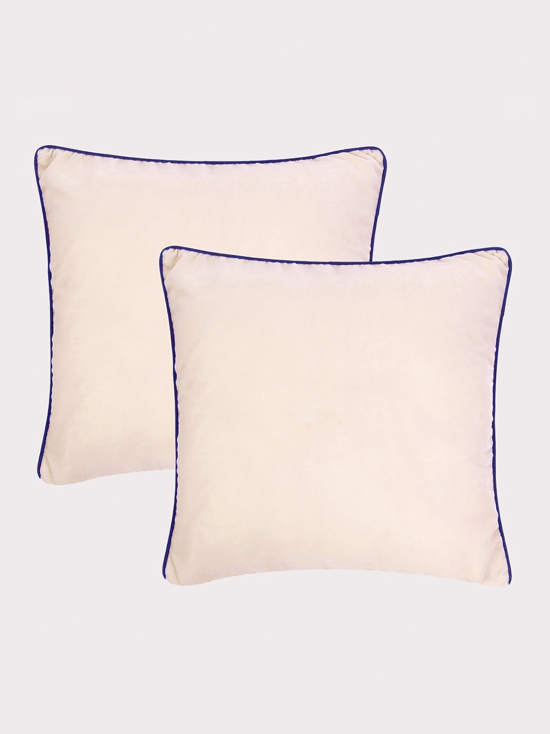

OUSSUM Peach & Blue 2 Pieces Piping Edge Velvet Square Cushion Covers