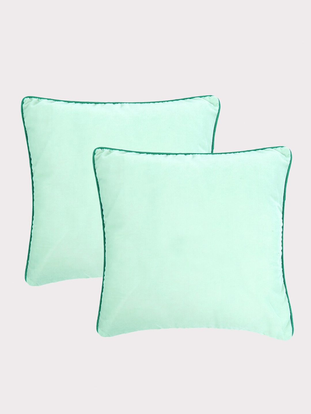 

OUSSUM Green 2 Pieces Piping Edge Velvet Square Cushion Covers