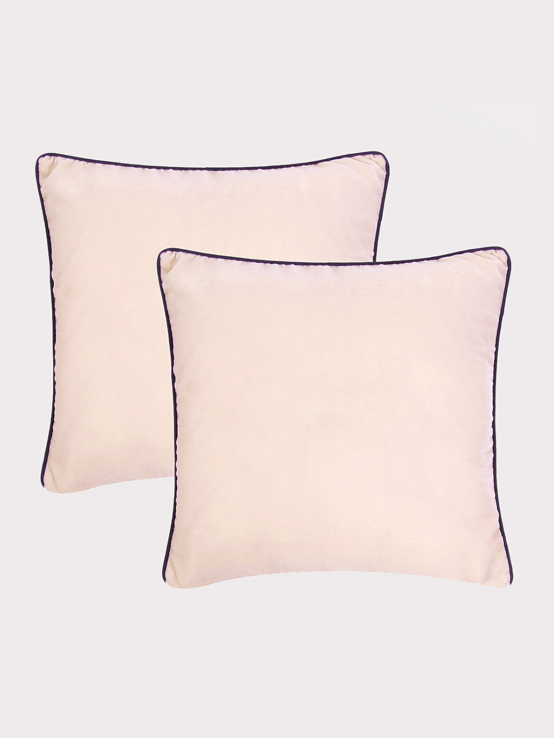 

OUSSUM Peach & Navy Blue 2 Pieces Piping Edge Velvet Square Cushion Covers