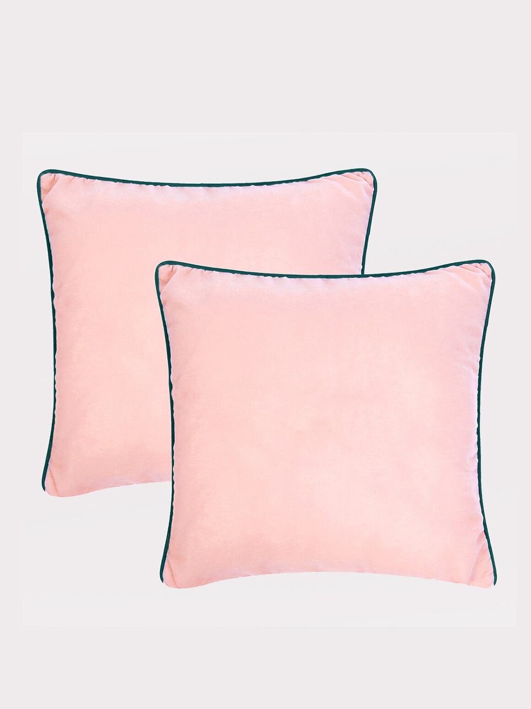 

OUSSUM Peach & Green Set of 2 Velvet Square Cushion Covers