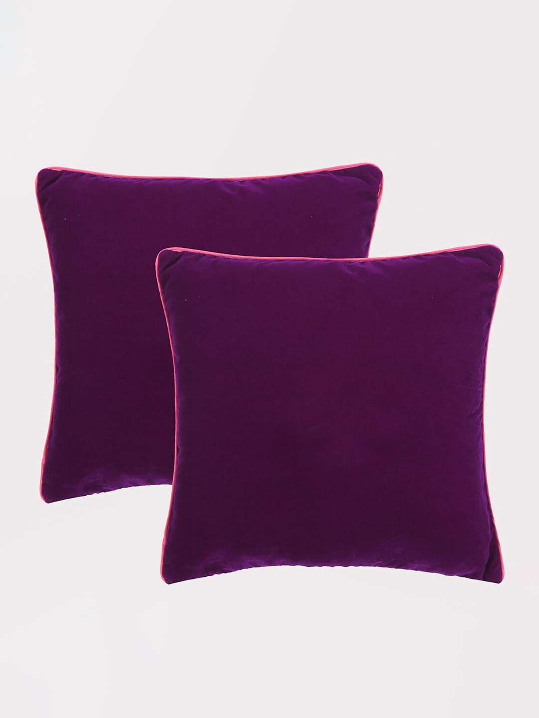 

OUSSUM Purple & Pink 2 Pieces Piping Edge Velvet Square Cushion Covers