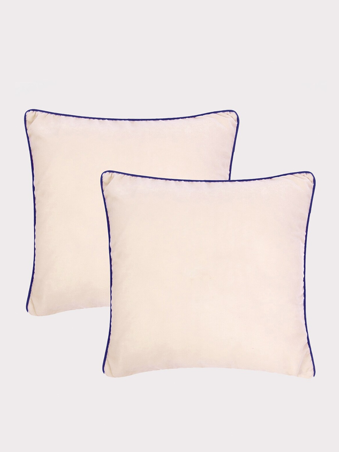 

OUSSUM Peach & Navy Blue 2 Pieces Piping Edge Velvet Square Cushion Covers