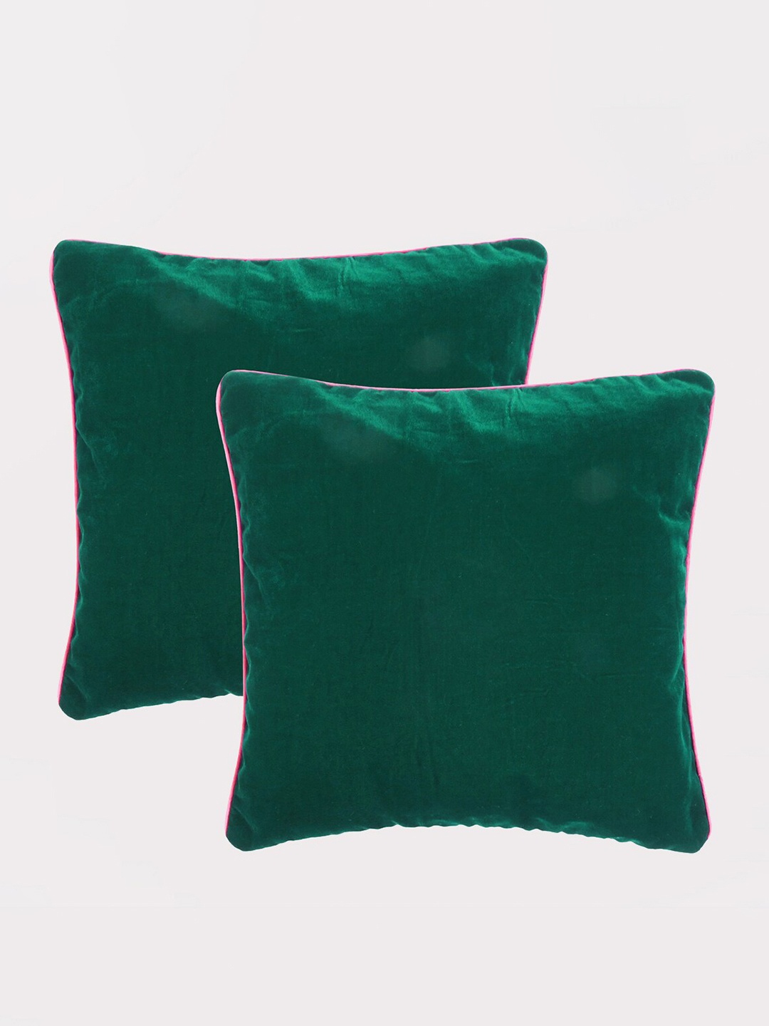 

OUSSUM Green & Pink 2 Pieces Piping Edge Velvet Square Cushion Covers