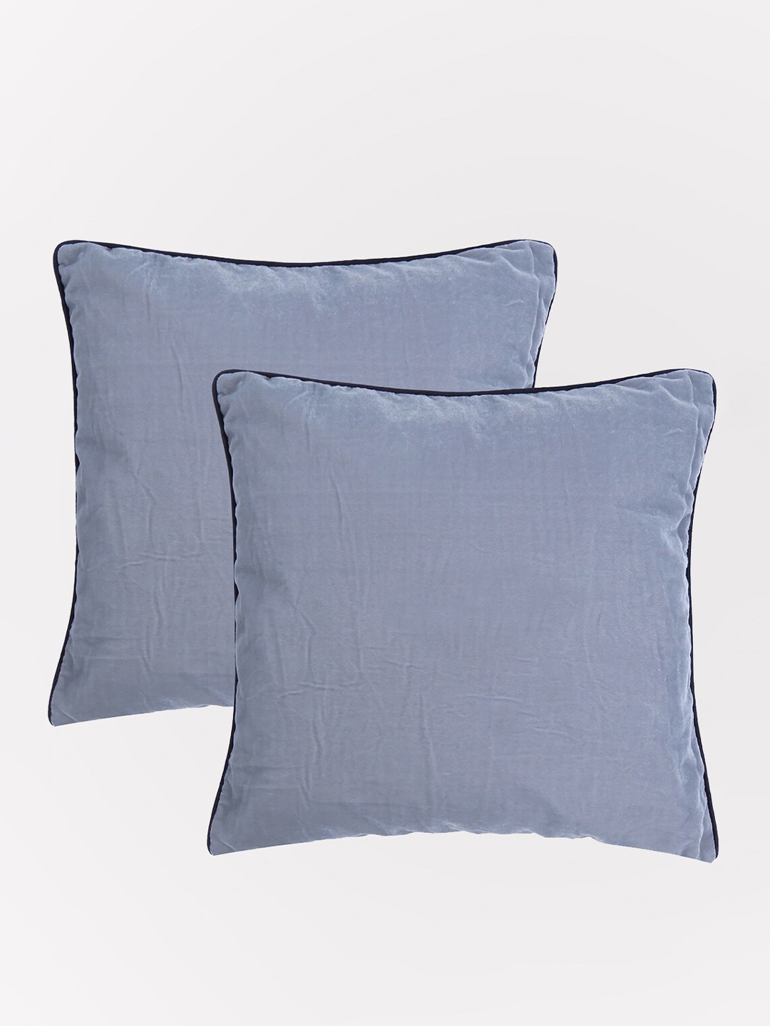 

OUSSUM Grey & Blue 2 Pieces Piping Edge Velvet Square Cushion Covers