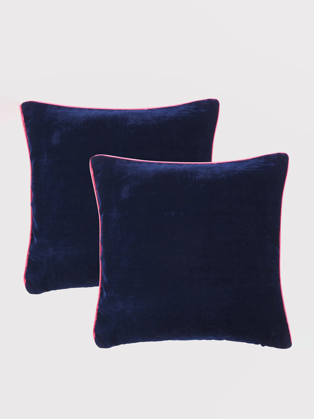 

OUSSUM Navy Blue & Pink 2 Pieces Piping Edge Velvet Square Cushion Covers