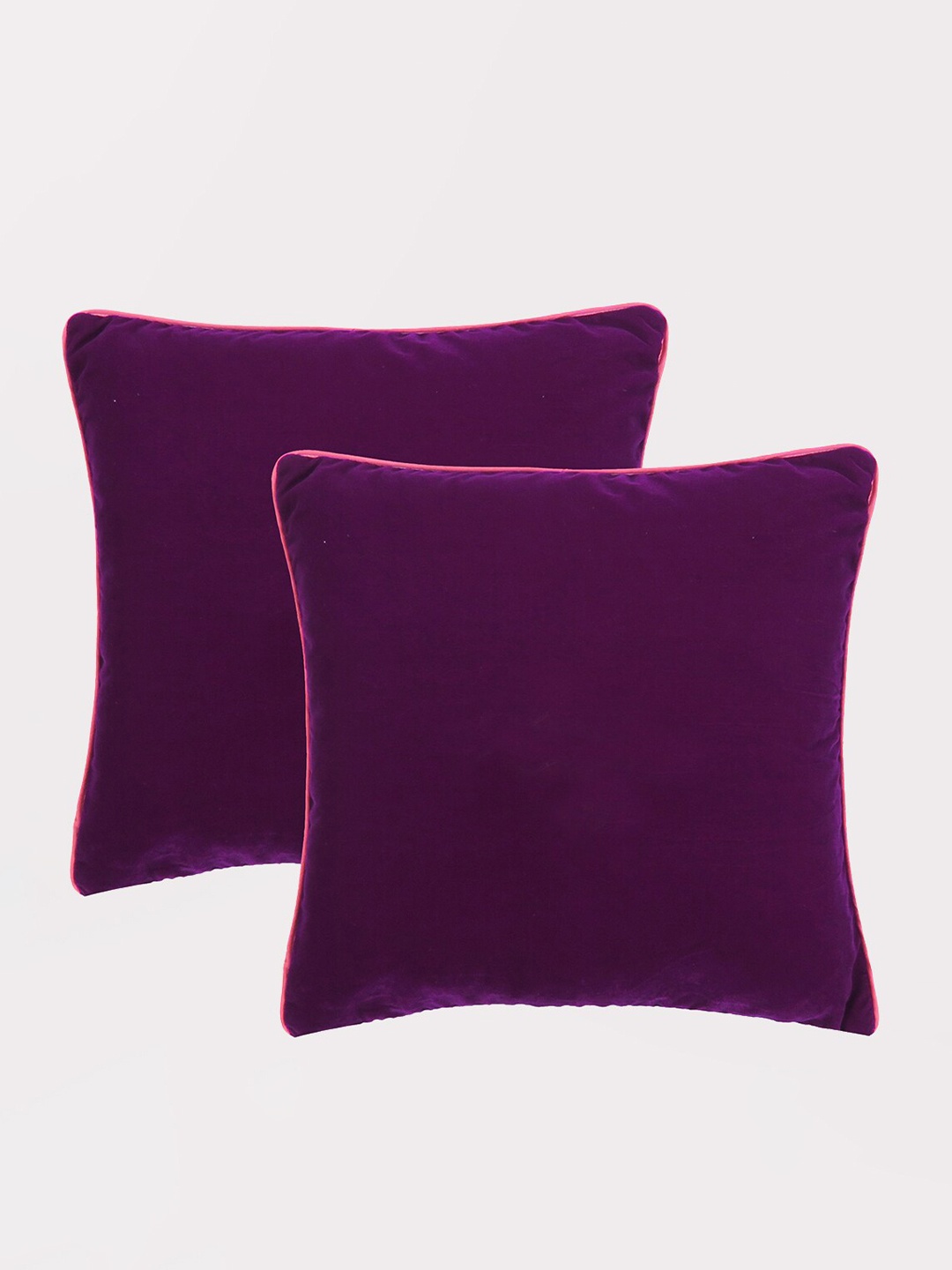 

OUSSUM Purple & Pink 2 Pieces Piping Edge Velvet Square Cushion Covers