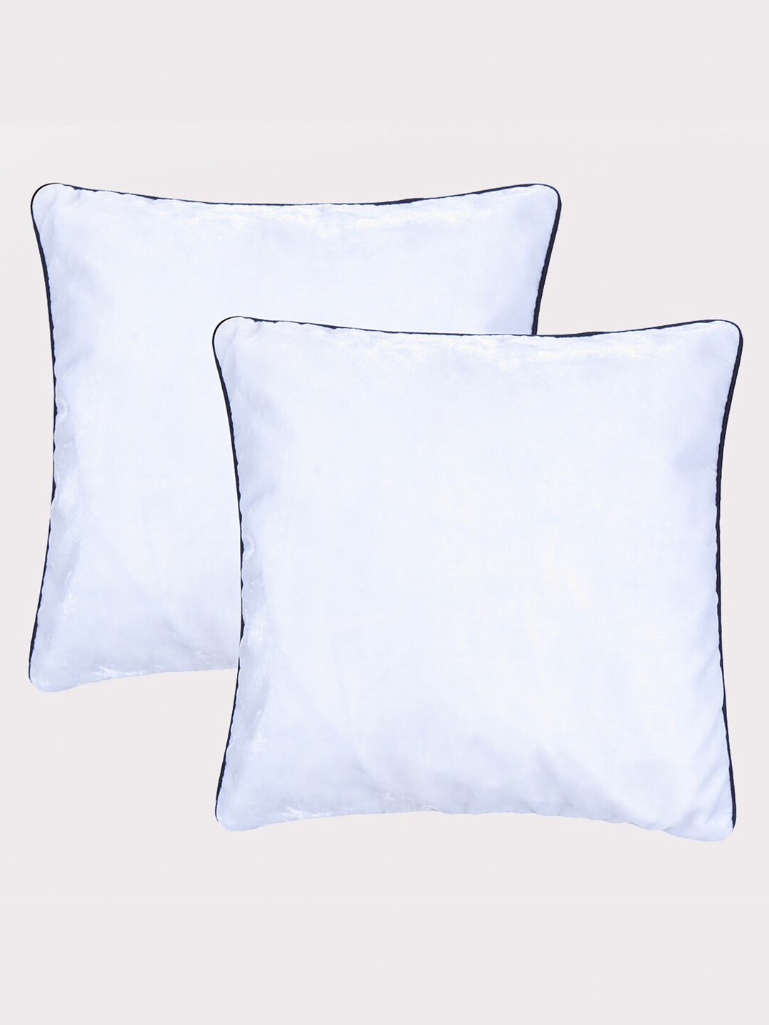 

OUSSUM White & Black 2 Pcs Velvet Piping Edge Square Cushion Covers
