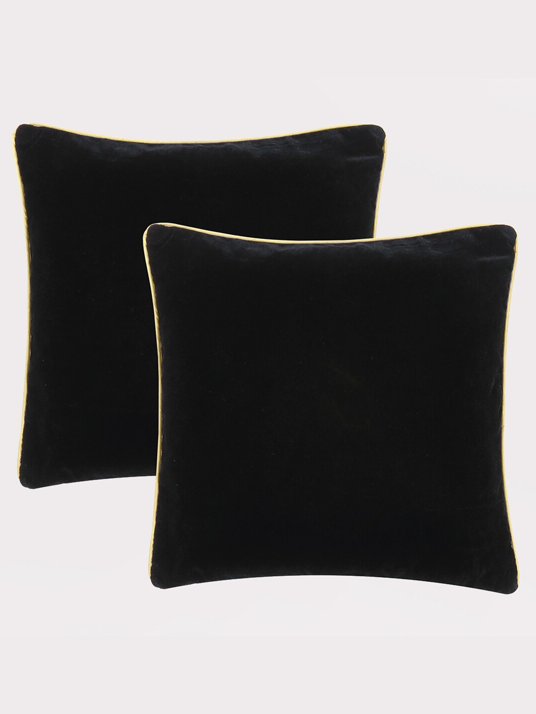 

OUSSUM Black & Yellow 2 Pcs Velvet Piping Edge Square Cushion Covers