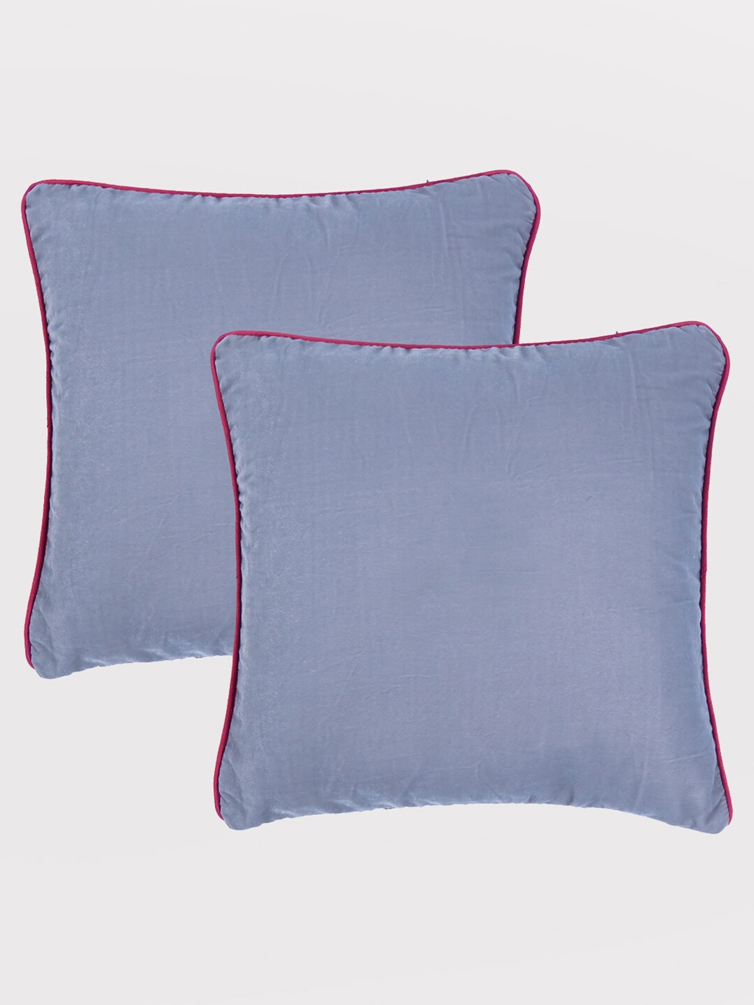 

OUSSUM Grey & Red 2 Pcs Velvet Piping Edge Square Cushion Covers