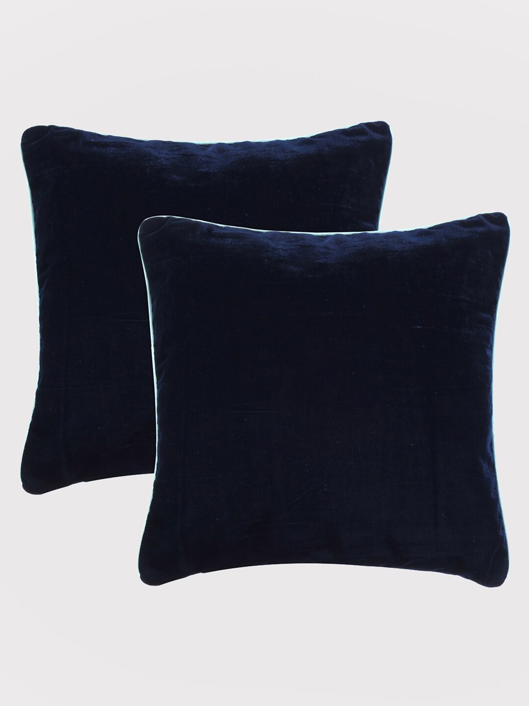 

OUSSUM Navy Blue & White 2 Pcs Piping Edge Velvet Square Cushion Covers