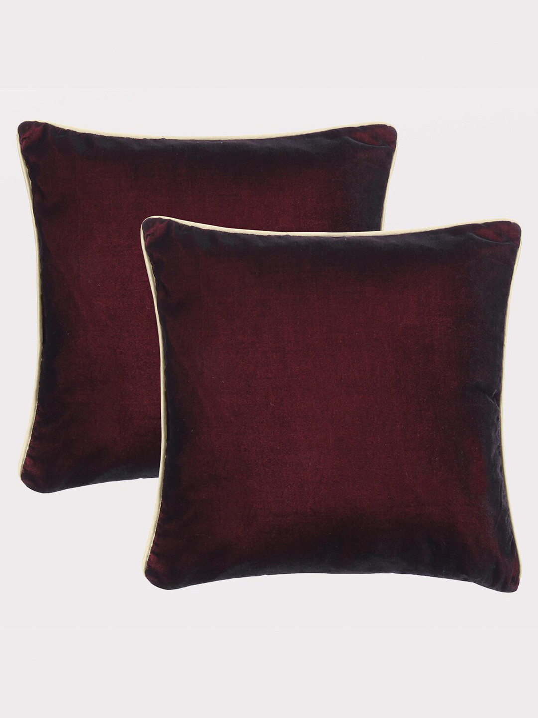 

OUSSUM Red & White 2 Pcs Velvet Piping Edge Square Cushion Covers