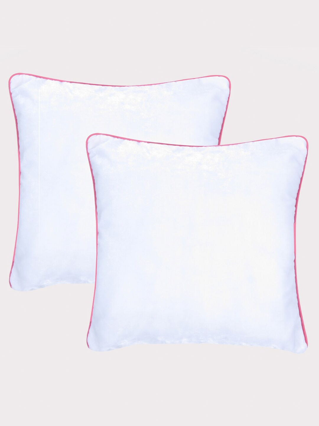 

OUSSUM White & Pink 2 Pcs Velvet Square Cushion Covers with Piping Edge