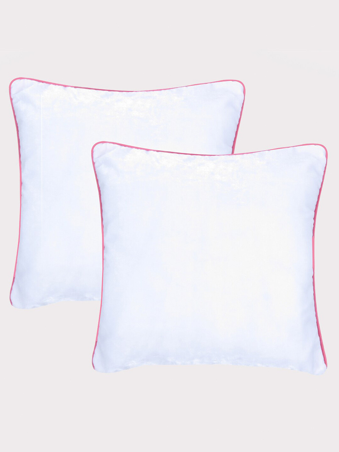 

OUSSUM White & Pink 2 Pcs Velvet Square Cushion Covers with Piping Edge