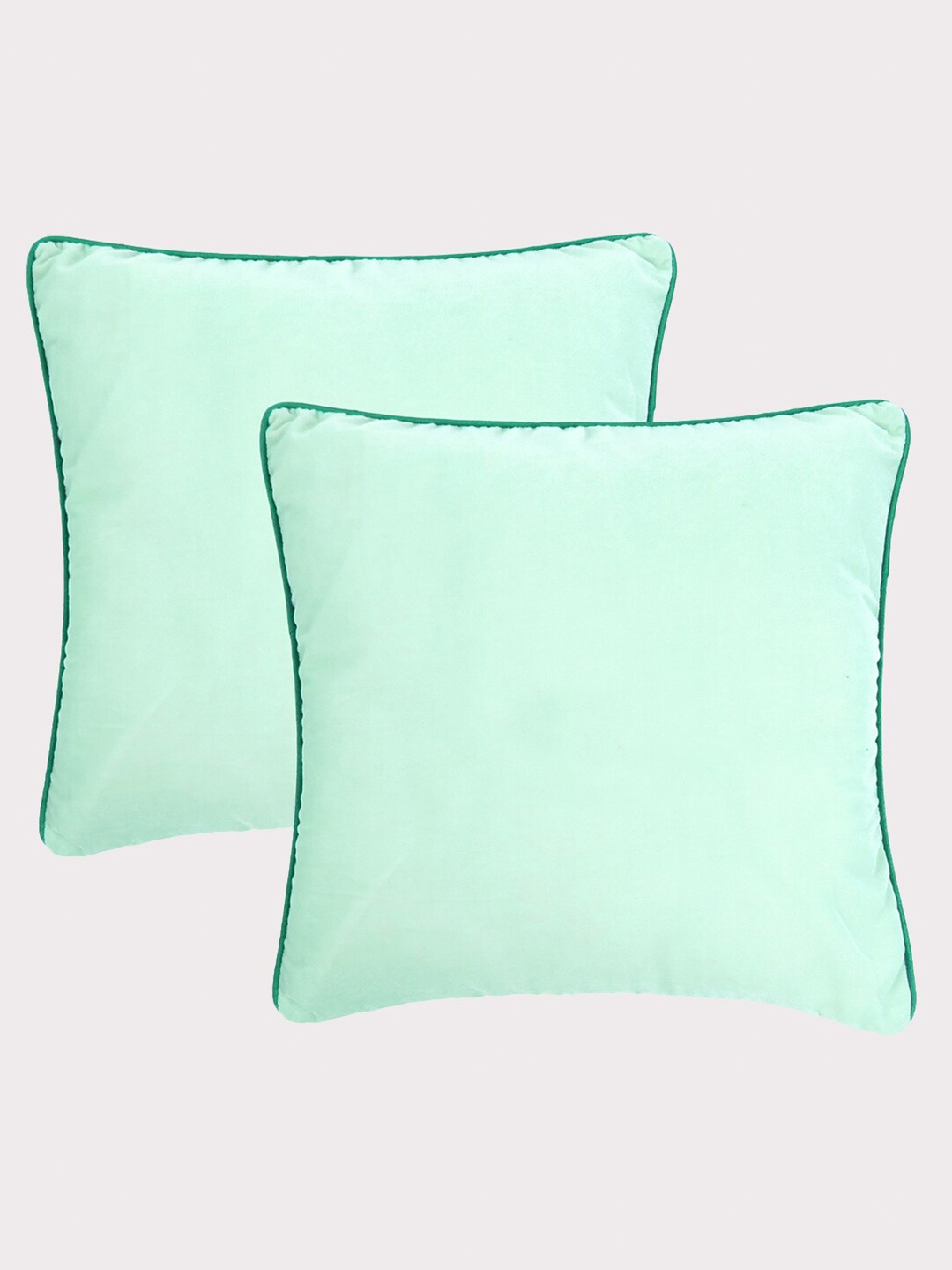 

OUSSUM Green 2 Pcs Velvet Square Cushion Covers with Piping Edge