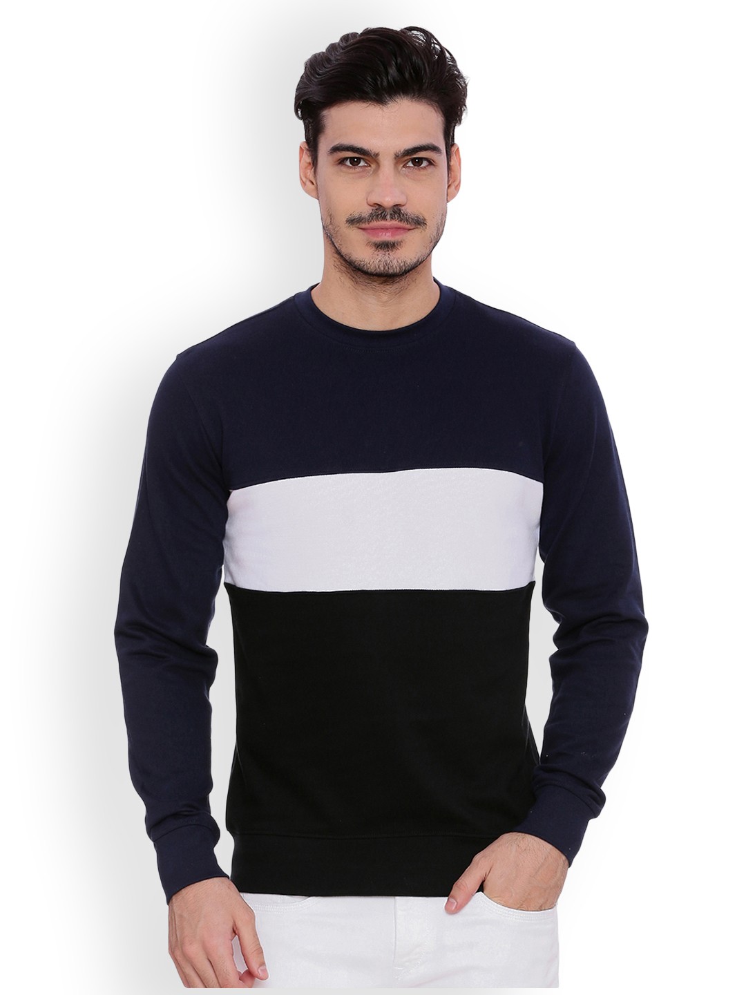 

ARISE Men Navy Blue & White Colourblocked Sweatshirt