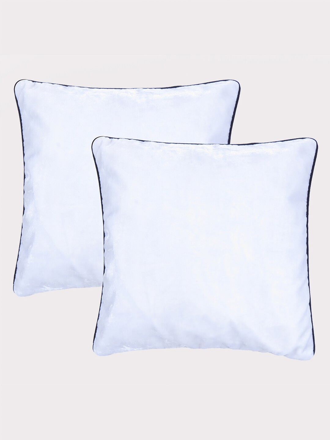 

OUSSUM White & Blue 2 Pcs Velvet Square Cushion Covers with Piping Edge