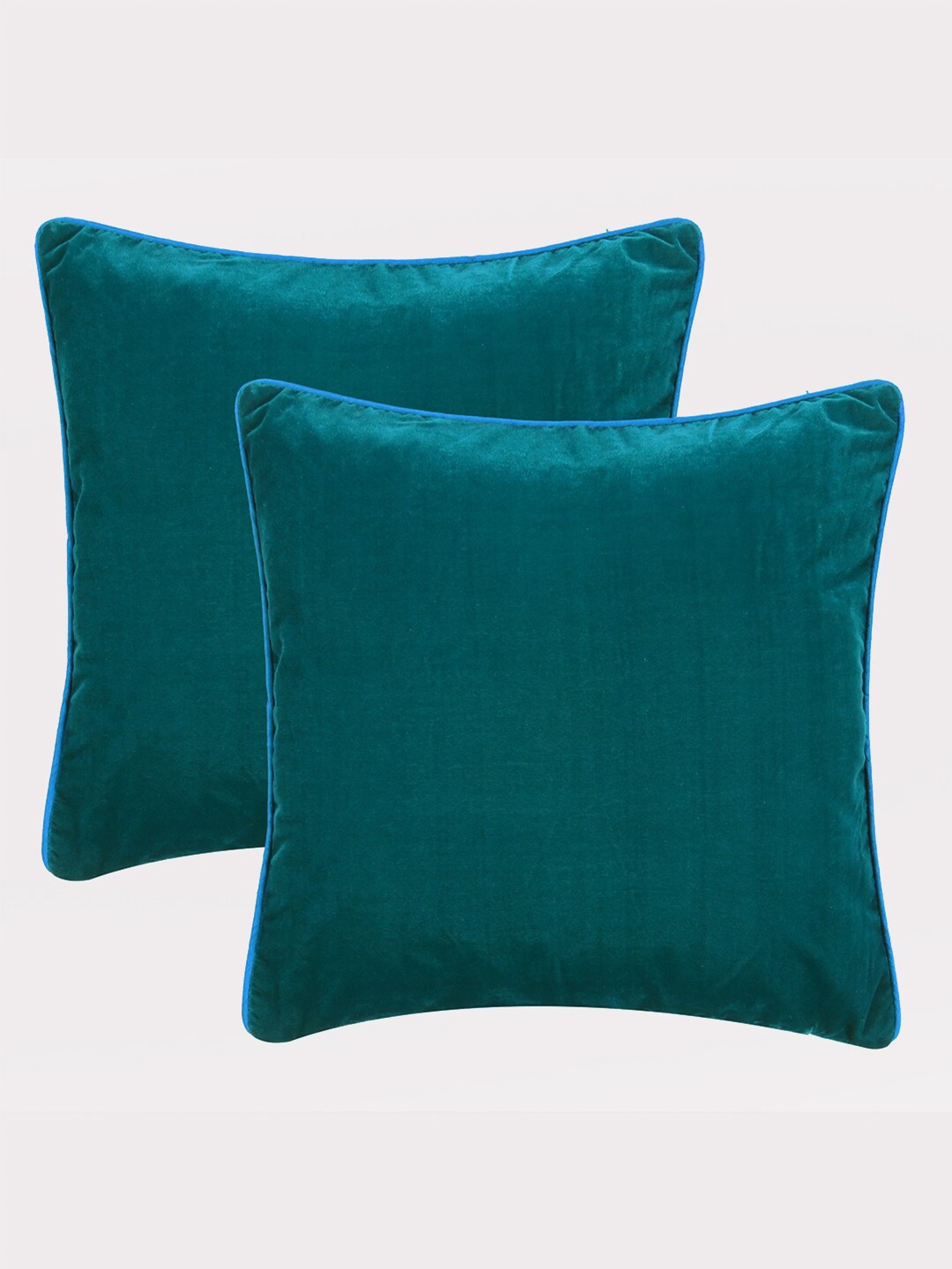 

OUSSUM Teal 2 Pcs Velvet Square Cushion Covers with Piping Edge