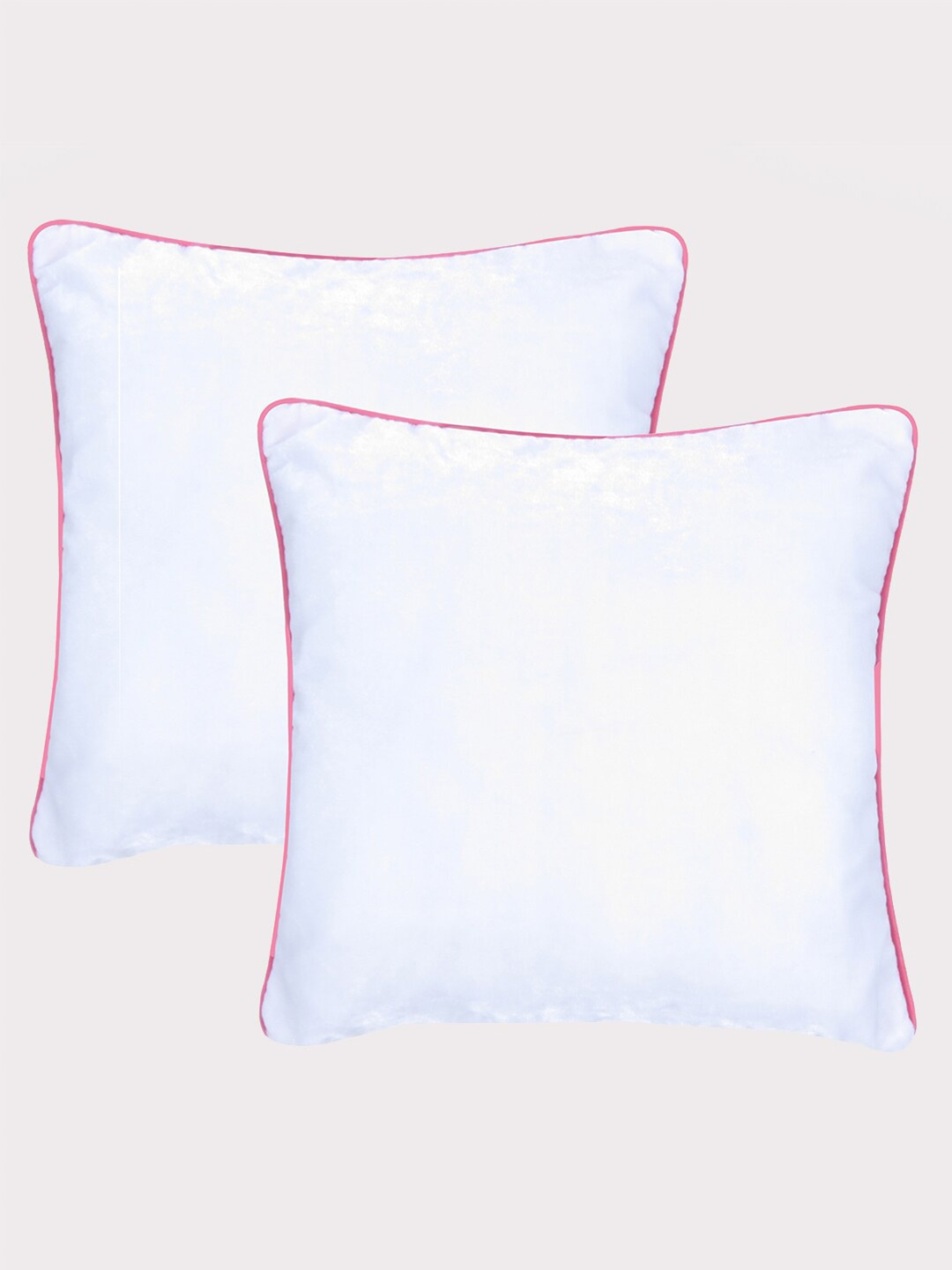 

OUSSUM White & Pink 2 Pcs Velvet Square Cushion Covers with Piping Edge