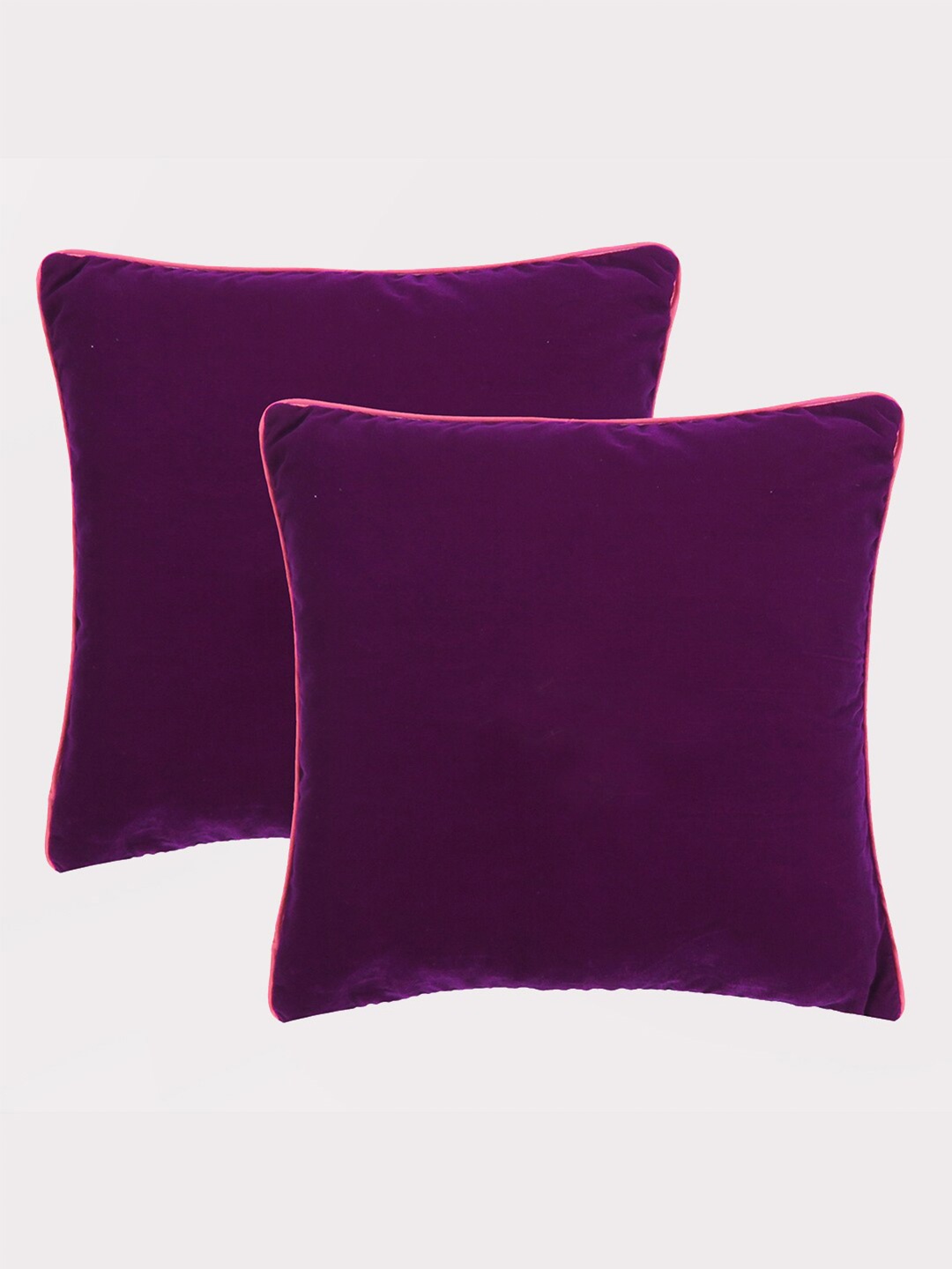

OUSSUM Purple 2 Pcs Velvet Square Cushion Covers with Piping Edge