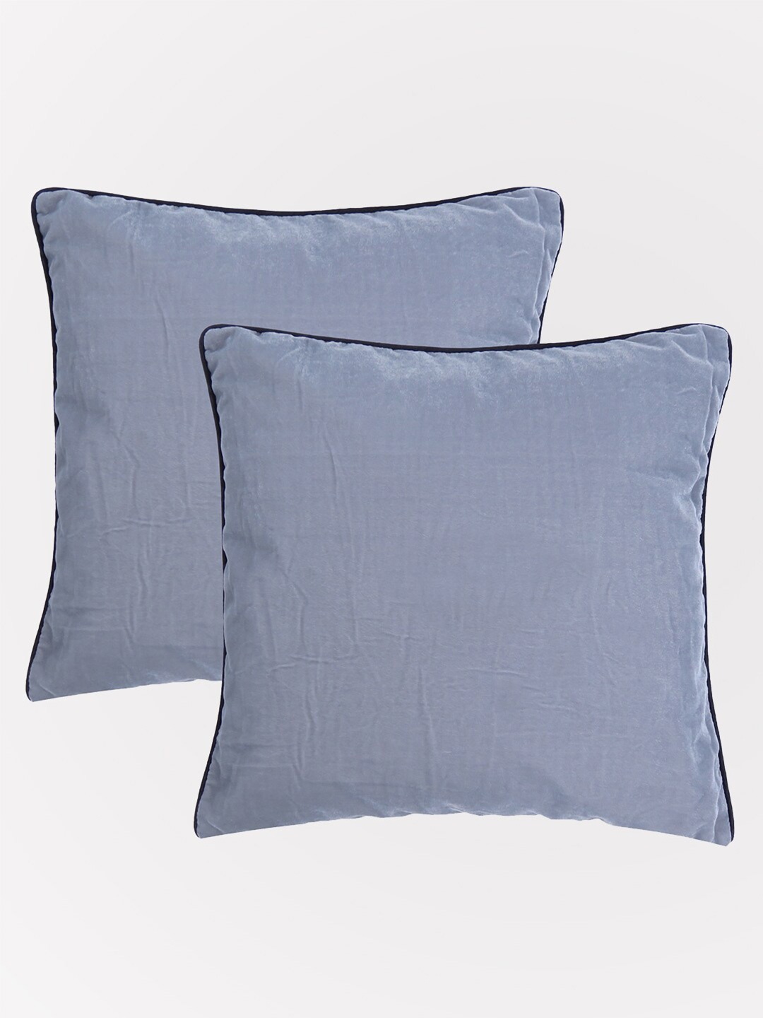 

OUSSUM Grey & Black 2 Pcs Velvet Square Cushion Covers with Piping Edge
