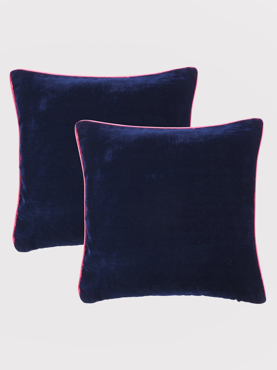 

OUSSUM Navy Blue & Pink 2 Pcs Velvet Square Cushion Covers with Piping Edge