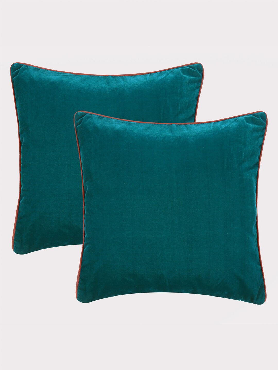 

OUSSUM Green & Pink 2 Pcs Velvet Piping Edge Square Cushion Covers