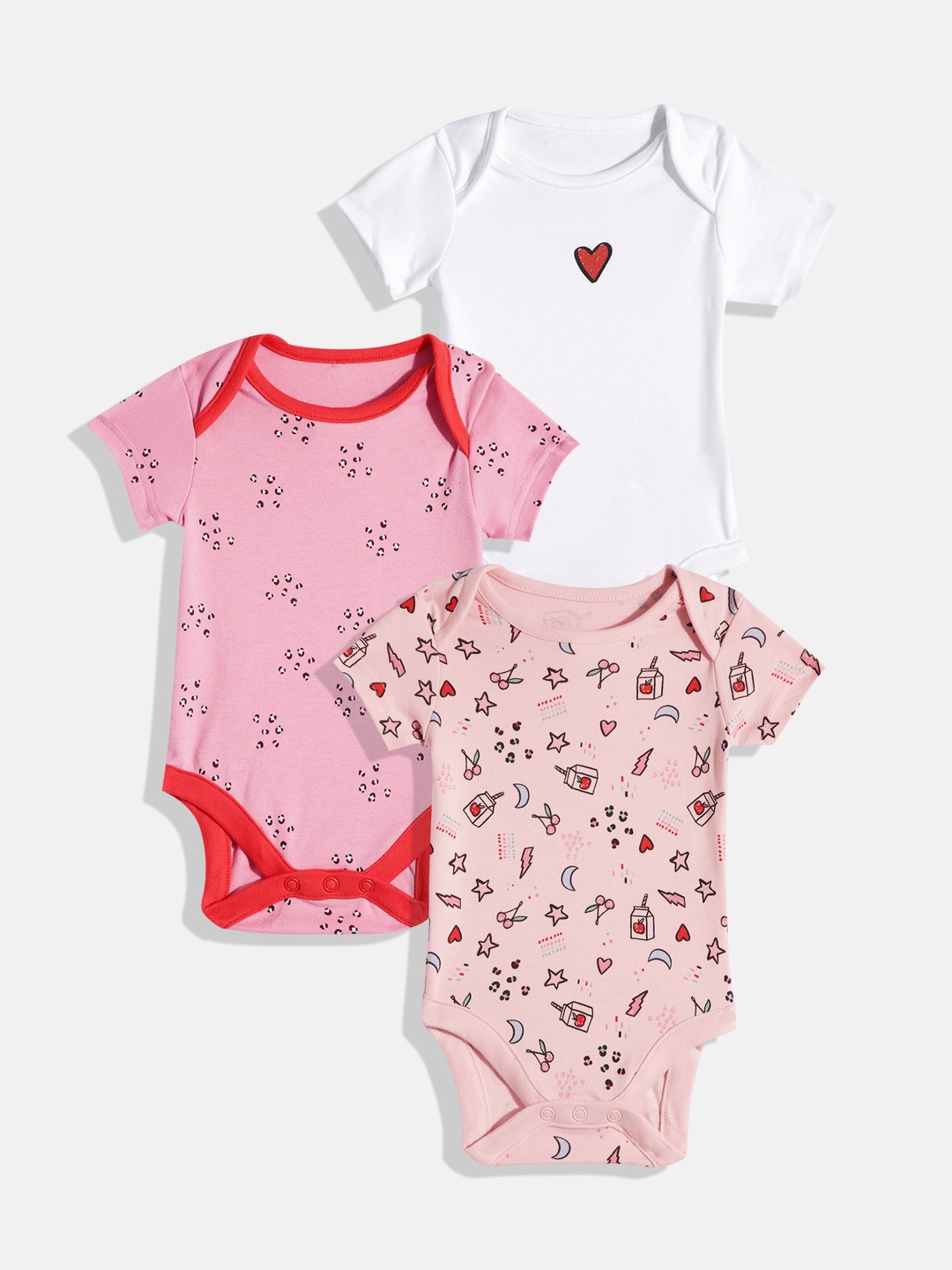

mothercare Infants Pack of 3 Pure Cotton Bodysuits, Pink