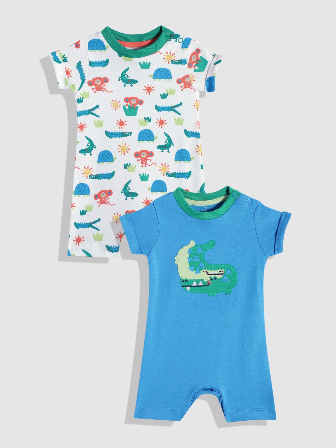 

mothercare Infant Boys Pack of 2 Printed Cotton Rompers, Multi