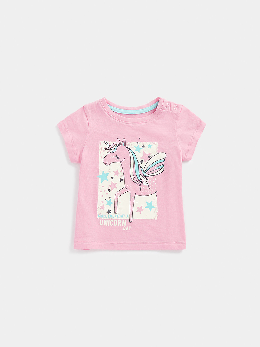 

mothercare Girls Unicorn Print Knitted Pure Cotton T-shirt, Pink