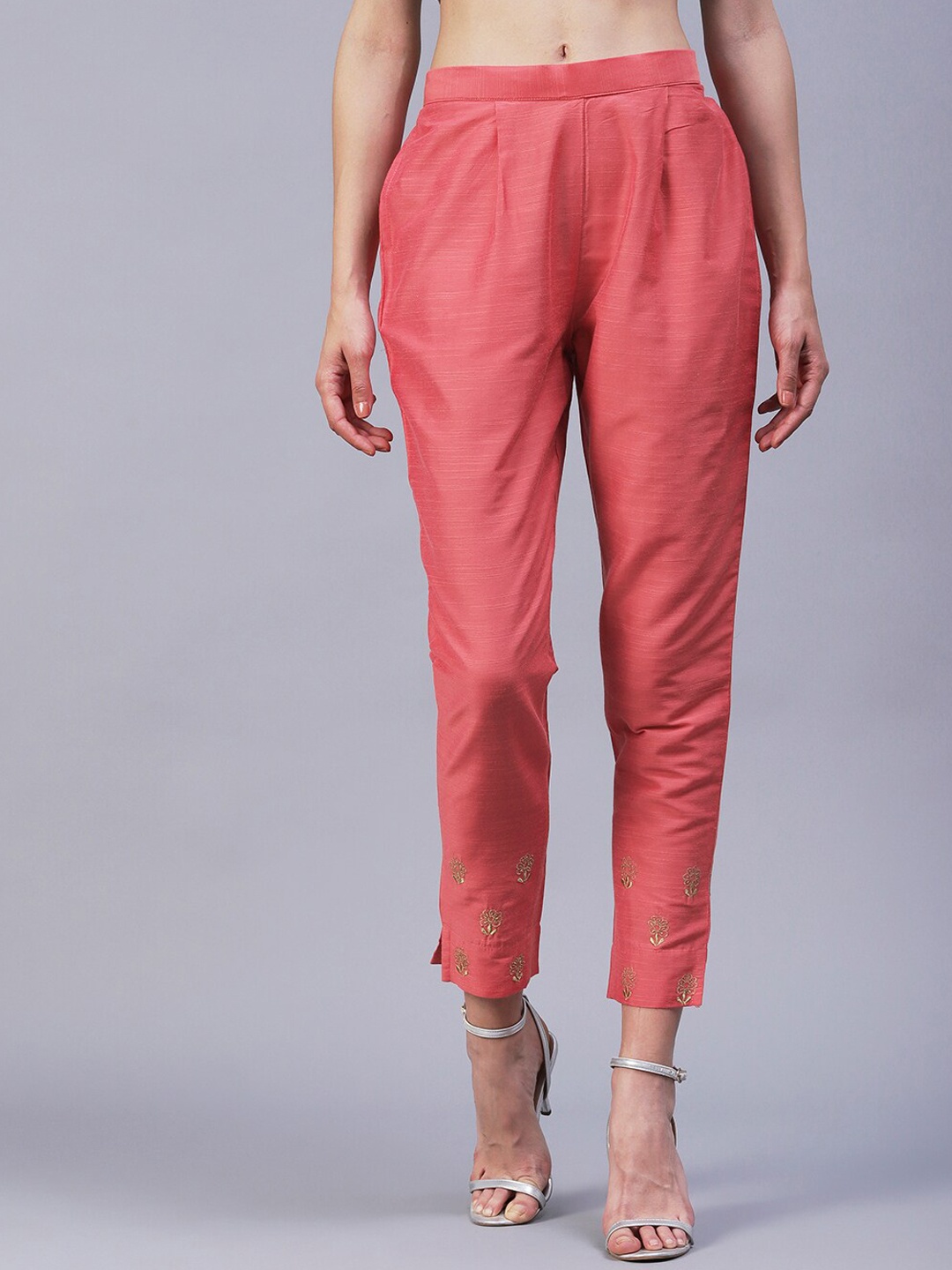 

FASHOR Women Comfort Slim Fit Trousers, Peach