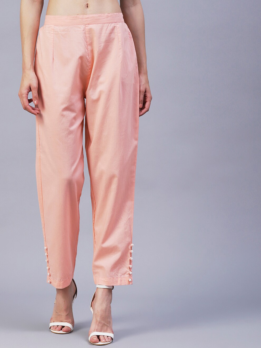 

FASHOR Women Comfort Slim Fit Cigarette Trousers, Peach