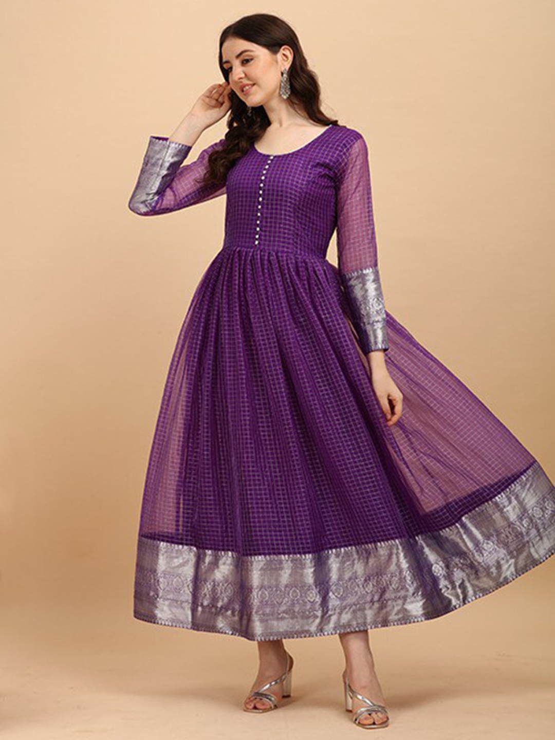 

Vidraa Western Store Jacquard Maxi Ethnic Dress, Purple
