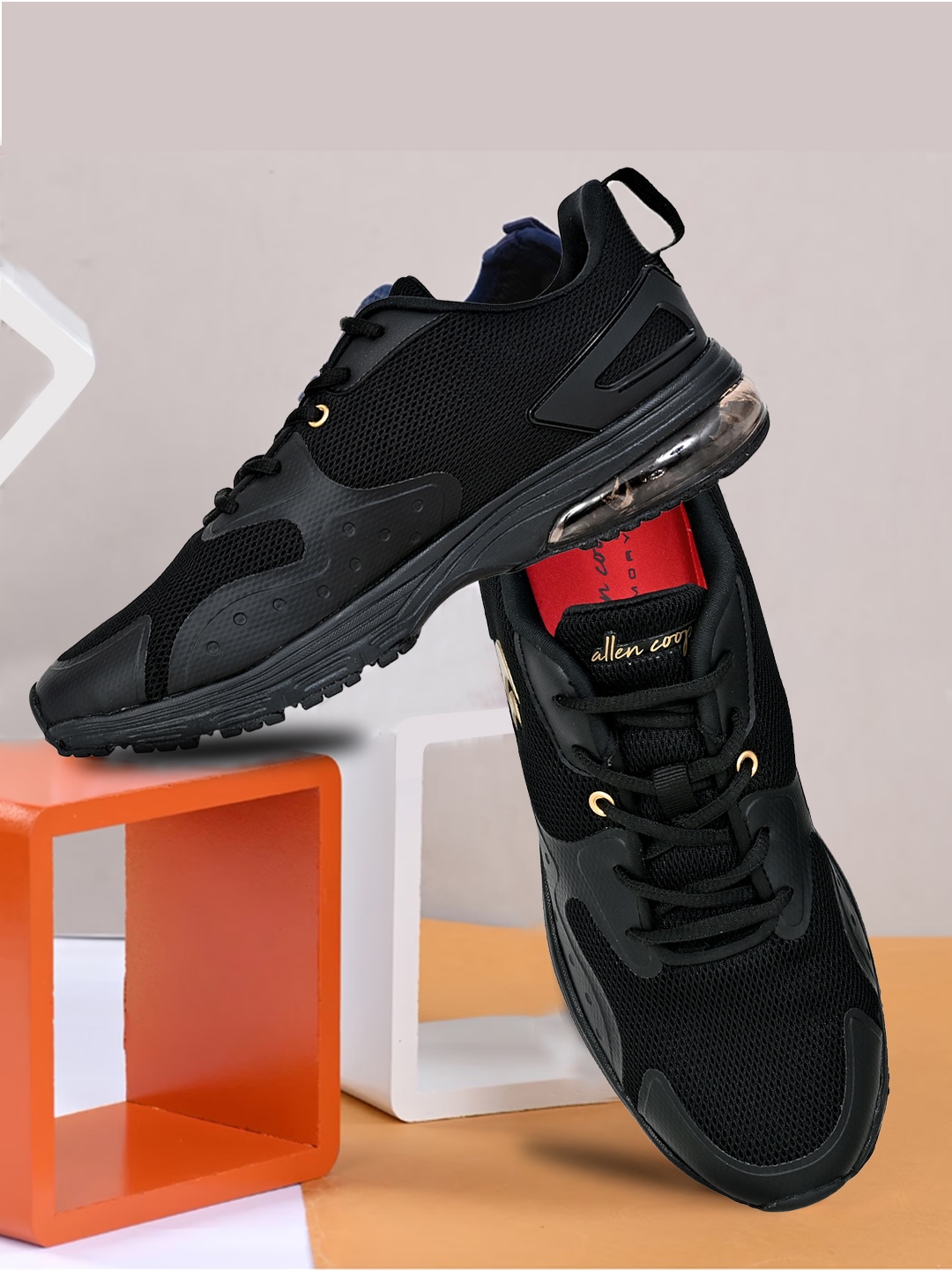 

Allen Cooper Men Mesh Ultralite Running Non-Marking Shoes, Black