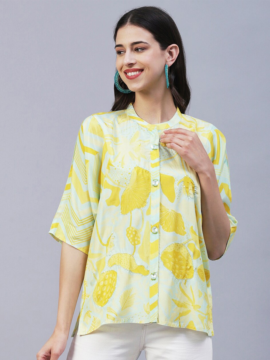 

FASHOR Floral Printed Casual Shirt, Yellow