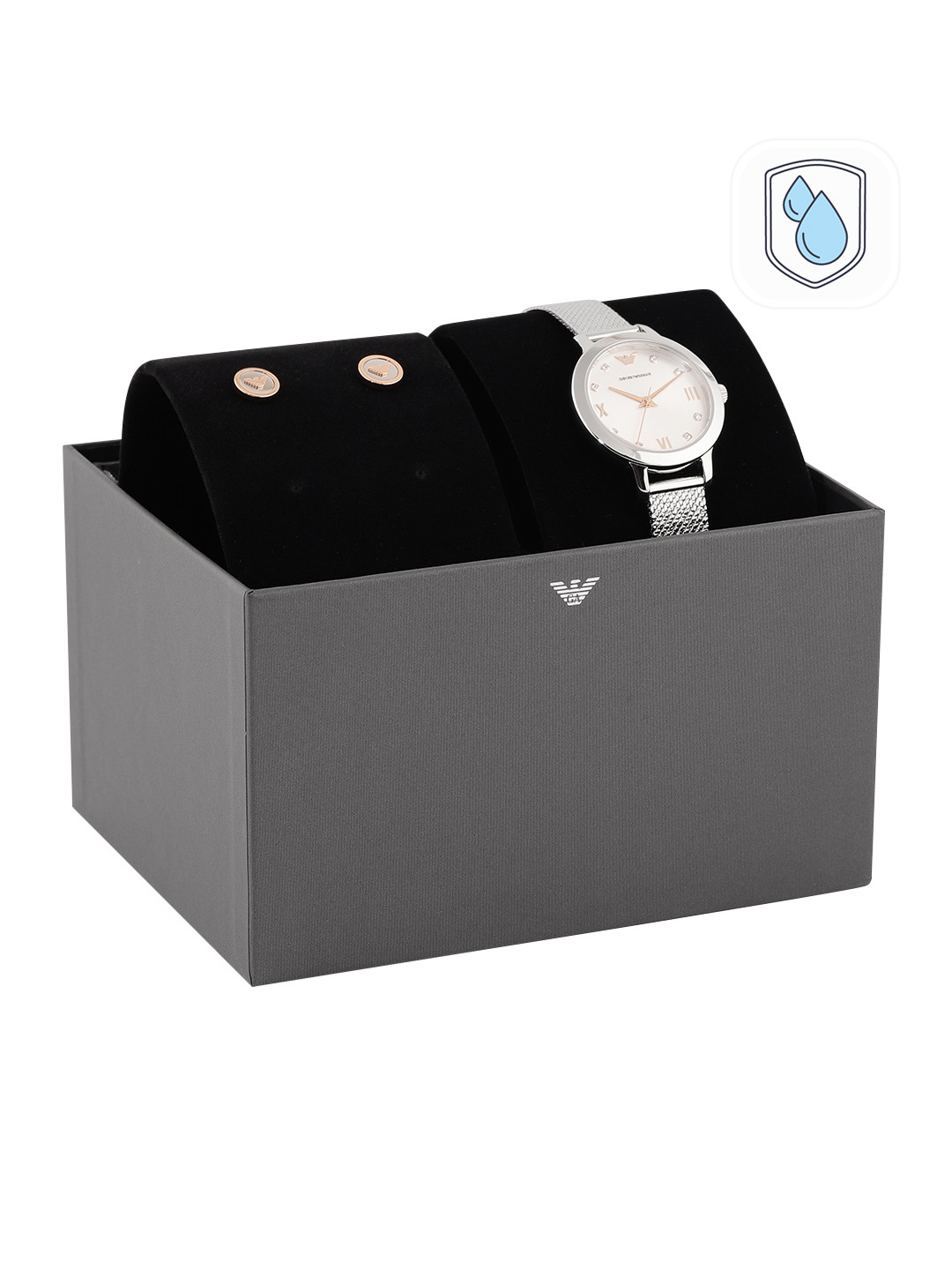 

Emporio Armani Women Embellished Watch With Stud Earrings, Silver