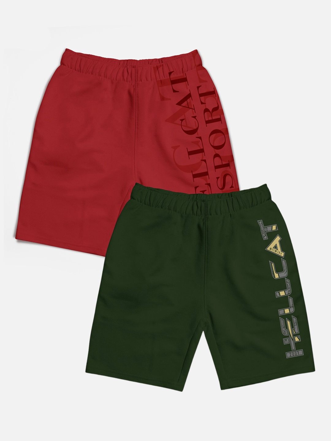 

HELLCAT Boys Pack of 2 Typography Printed Shorts, Maroon
